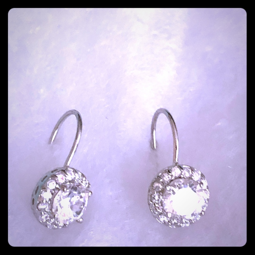 Bridal Cubic zirconia lever back silver earrings